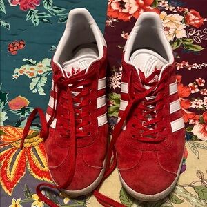 Adidas womens Red Gazelle Suede Sneakers